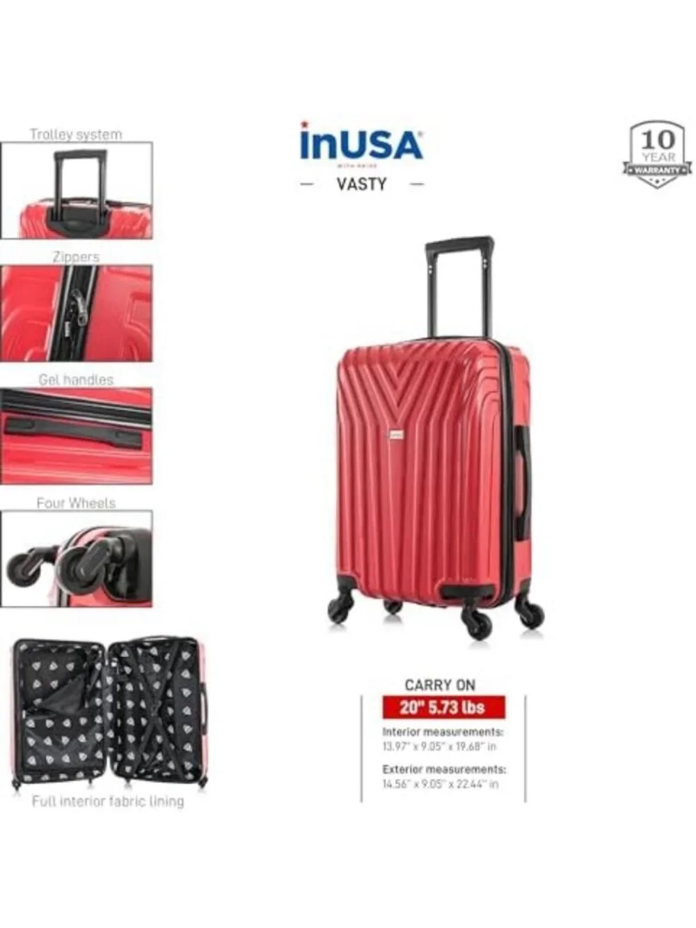 Lightweight 20-Inch Hardside Spinner Luggage - Durable, Stylish Red Carry-On